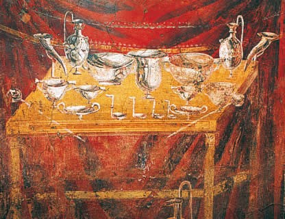 Figg. 1-3 - Pompei, Scene di banchetto e tavola imbandita, I d.C.