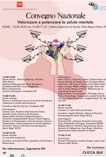 Convegno Nazionale "Valorizzare e potenziare la salute mentale" Roma 10 giugno 2022