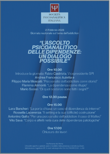 Giornata nazionale sul tema dell’addiction -  “L’ascolto psicoanalitico delle dipendenze:  un dialogo possibile”