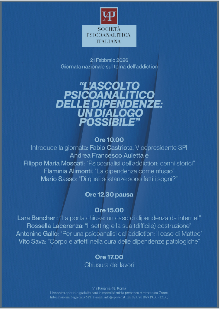 Giornata nazionale sul tema dell’addiction -  “L’ascolto psicoanalitico delle dipendenze:  un dialogo possibile”