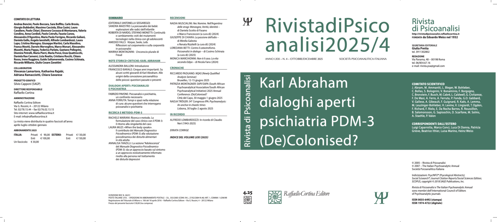 Il nuovo numero della Rivista di Psicoanalisi – 2025/4