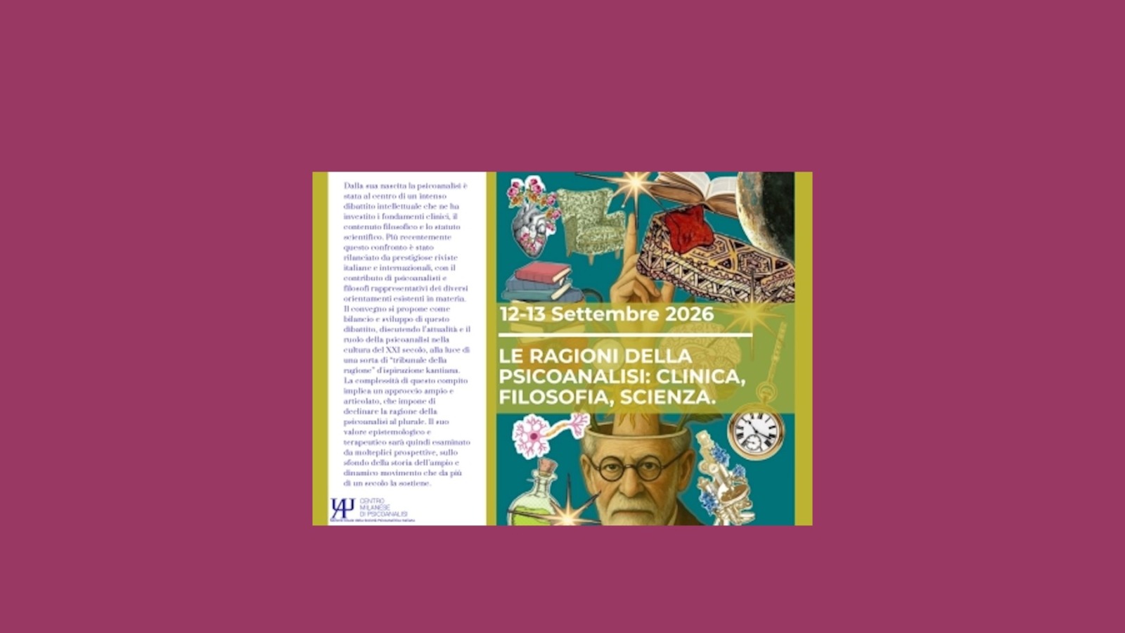 CMP - Le ragioni della psicoanalisi: clinica, filosofia, scienza. Milano e online, 12 e 13  settembre 2026