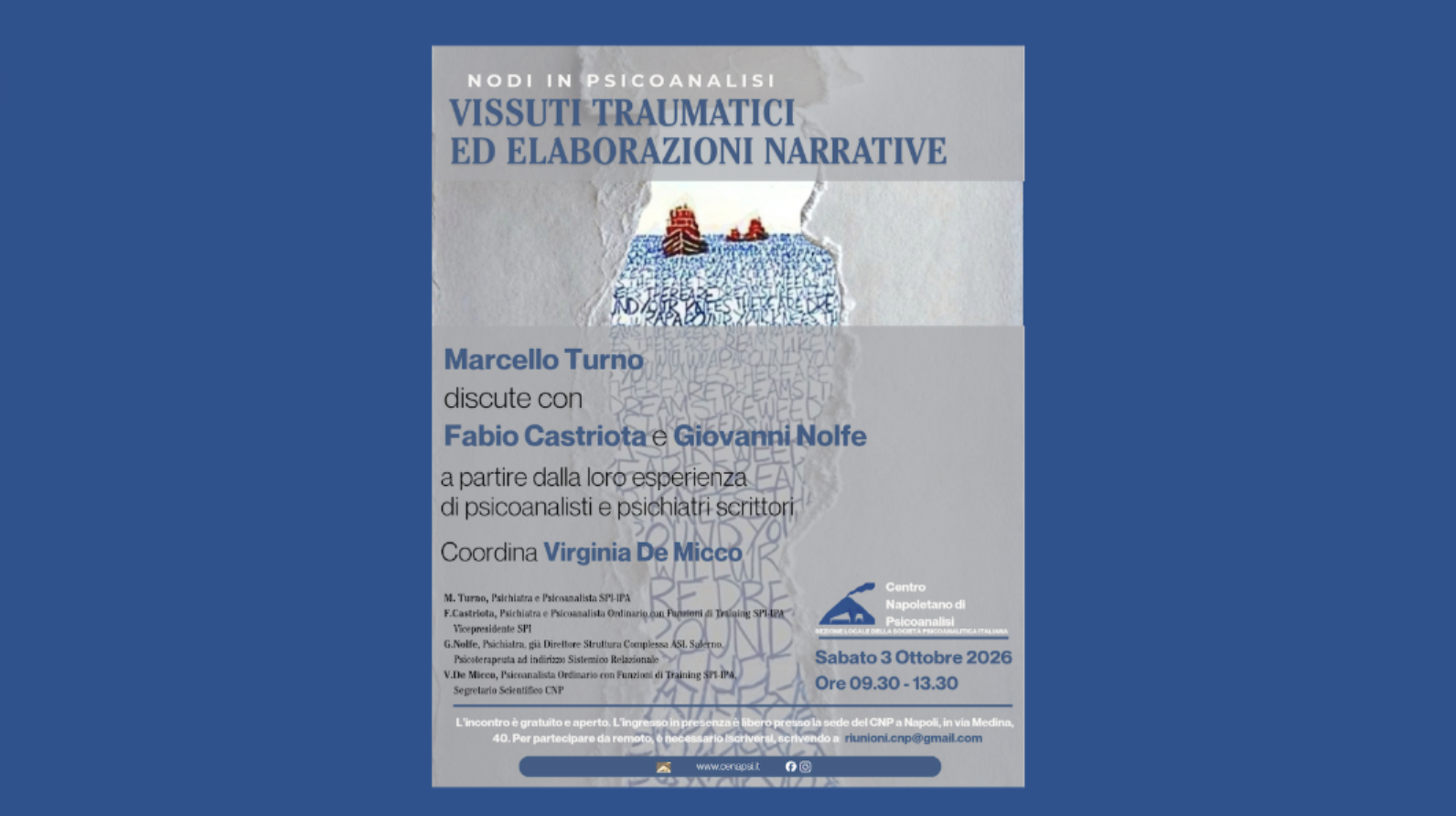 CNP - Vissuti traumatici ed elaborazioni narrative. Napoli e online, 3 ottobre 2026