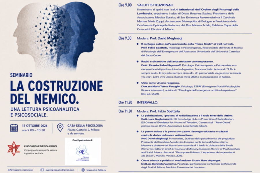 La costruzione del nemico. Una lettura psicoanalitica e psicosociale. Milano e Zoom, 15 ottobre 2026