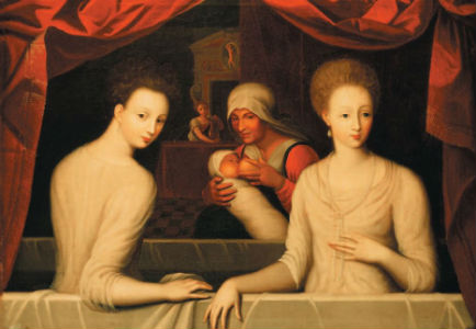 2. Anonyme École de Fontainebleau Portrait présumé de Gabrielle dEstrées et la Duchesse de Villars au bain . Fin du xvie siècle Huile sur toile 635 x 84 cm Montpellier Musée Languedocien Collectio